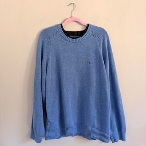 VINTAGE BLUE AND NAVY TOMMY HILFIGER DOUBLE COLLAR SWEATER